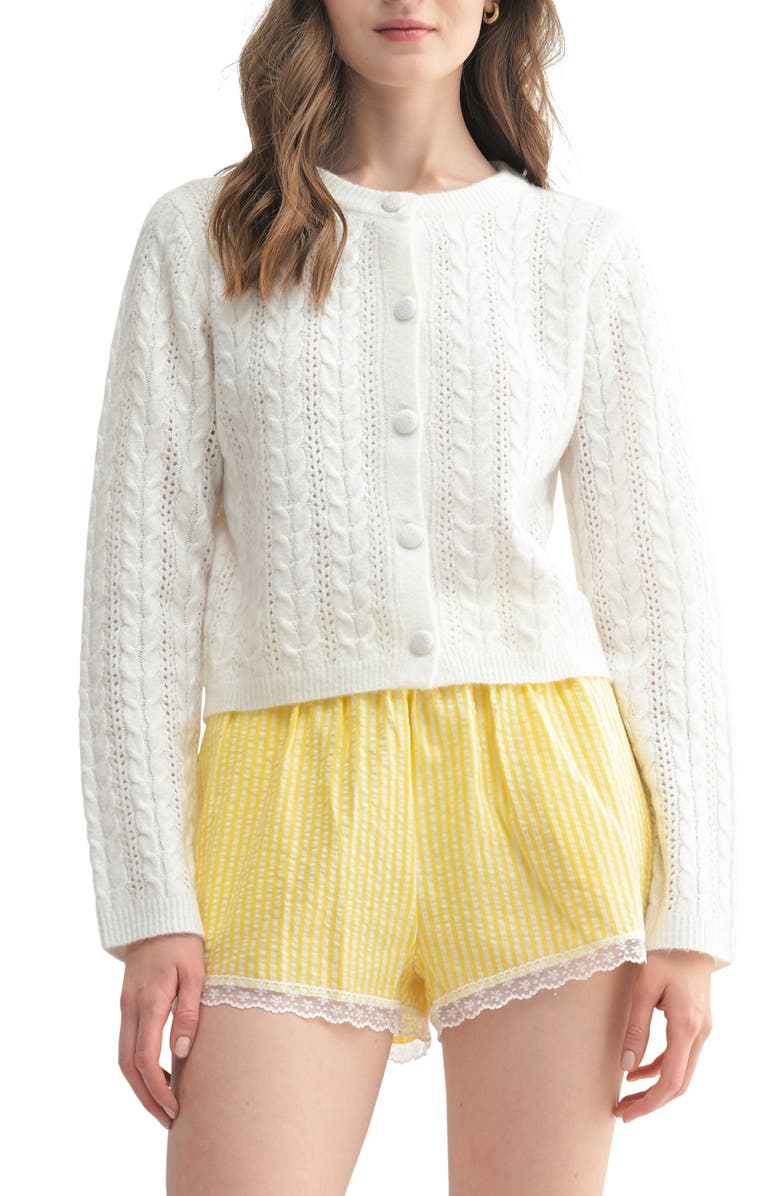 All in Favor Cable Cardigan, Main, color, White