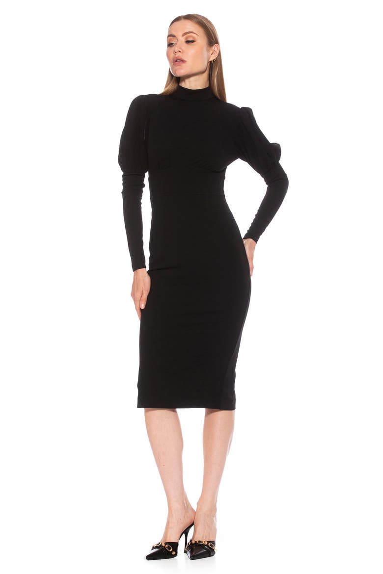 Diva Long Sleeve Midi Dress, Alternate, color, BLACK