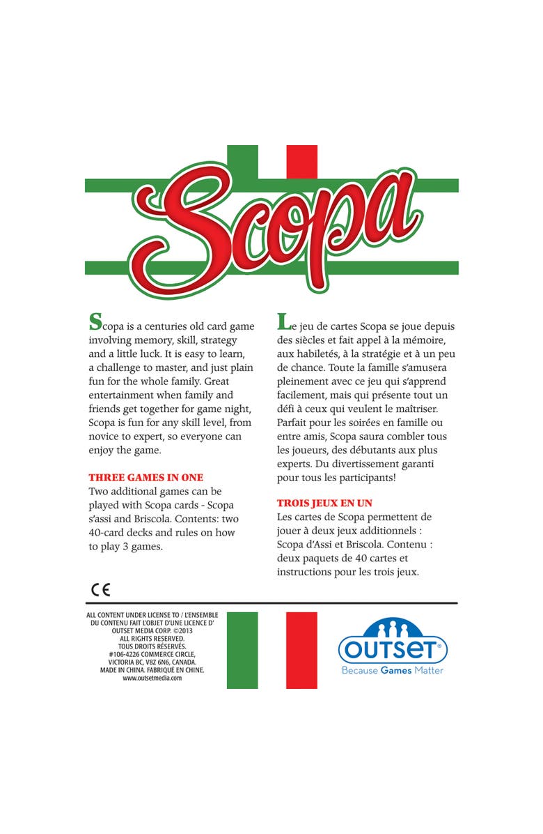 Outset Media Scopa The Traditional Italian Card Game, Alternate, color, Multicolored