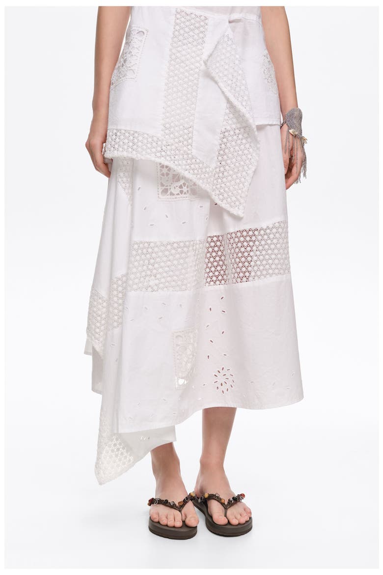 Embroidered Asymmetric Midi Skirt, Alternate, color, WHITE