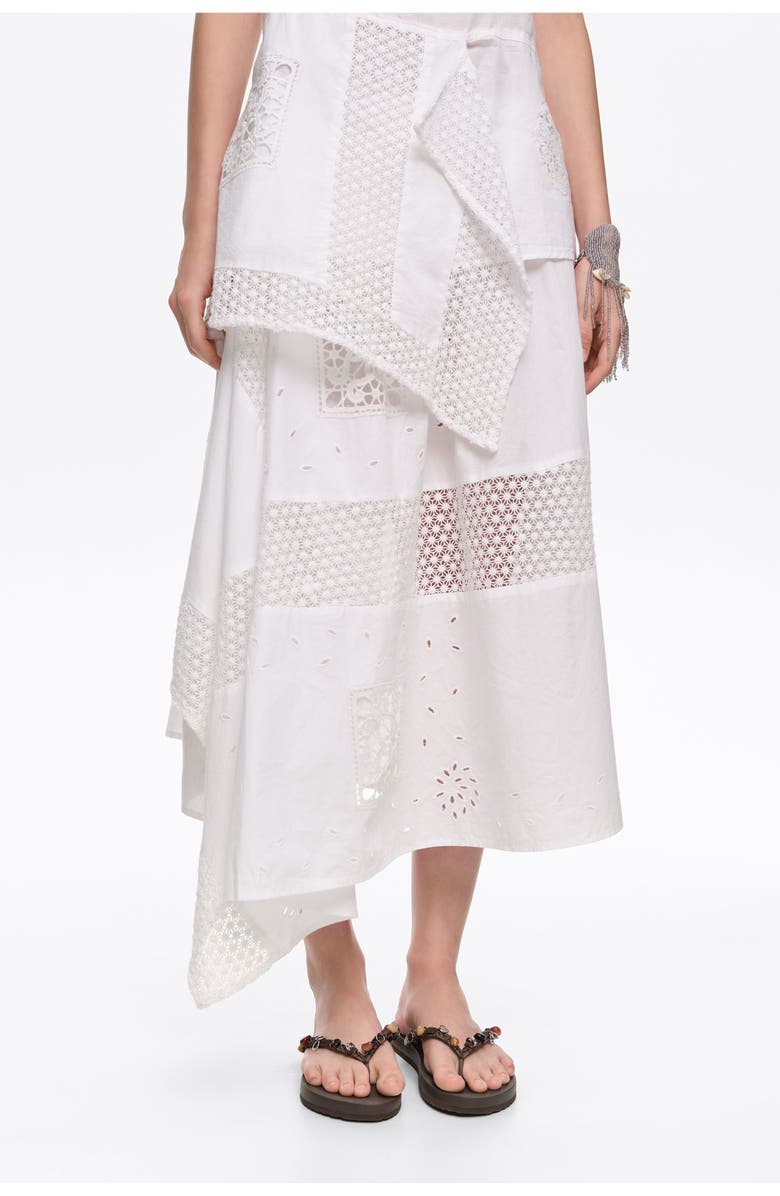 Bimba y Lola Embroidered Asymmetric Midi Skirt, Alternate, color, White