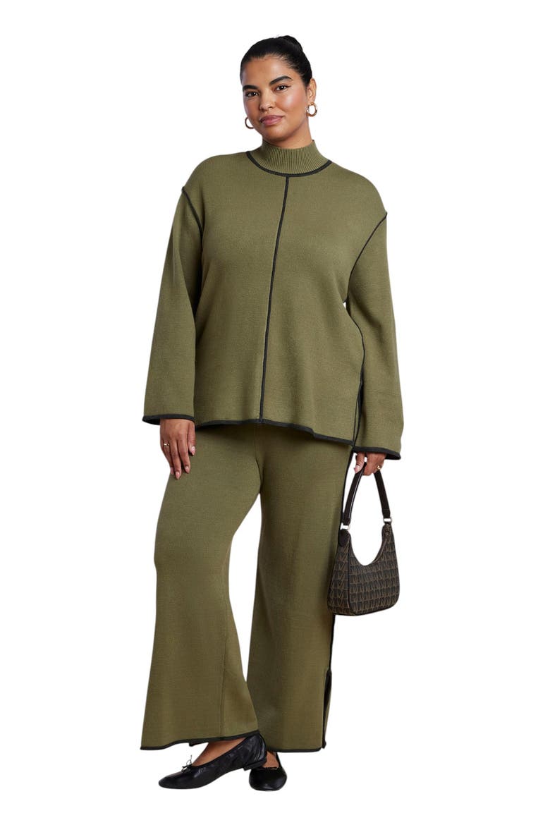 Tipping Detail Mock Neck Sweater, Alternate, color, OLIVE GREEN
