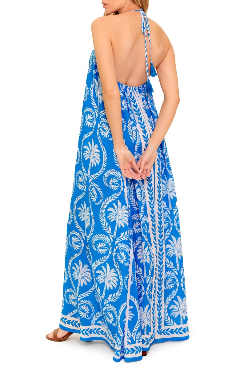 FLYING TOMATO Tropical Print Halter Maxi Dress, Alternate, color, Blue/ White