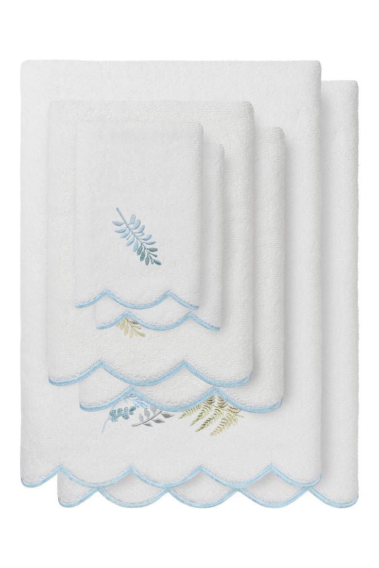 Fern Toss Scalloped 6-Piece Embellished Towel Set, Main, color, WHITE/ BLUE