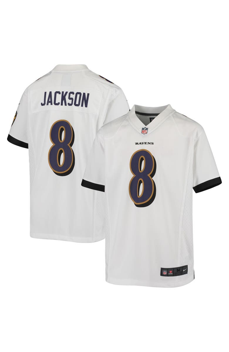 Nike Youth Nike Lamar Jackson White Baltimore Ravens Game Jersey, Main, color, 