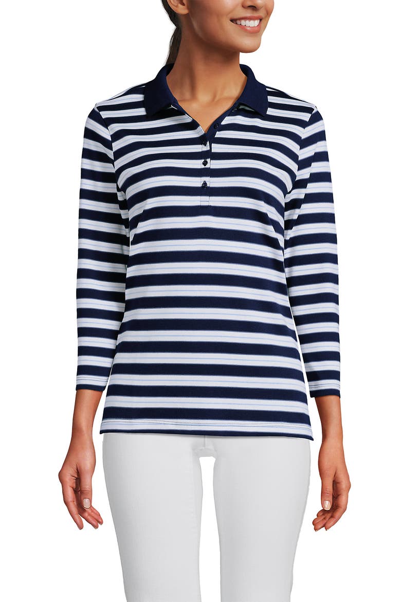 3/4 Sleeve Supima Cotton Polo Shirt, Alternate, color, Sapphire Gem Stripe/Tipped