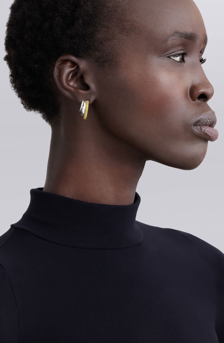 LAGOS Caviar Lux Pavé Diamond Hoop Earrings, Alternate, color, Two-Tone