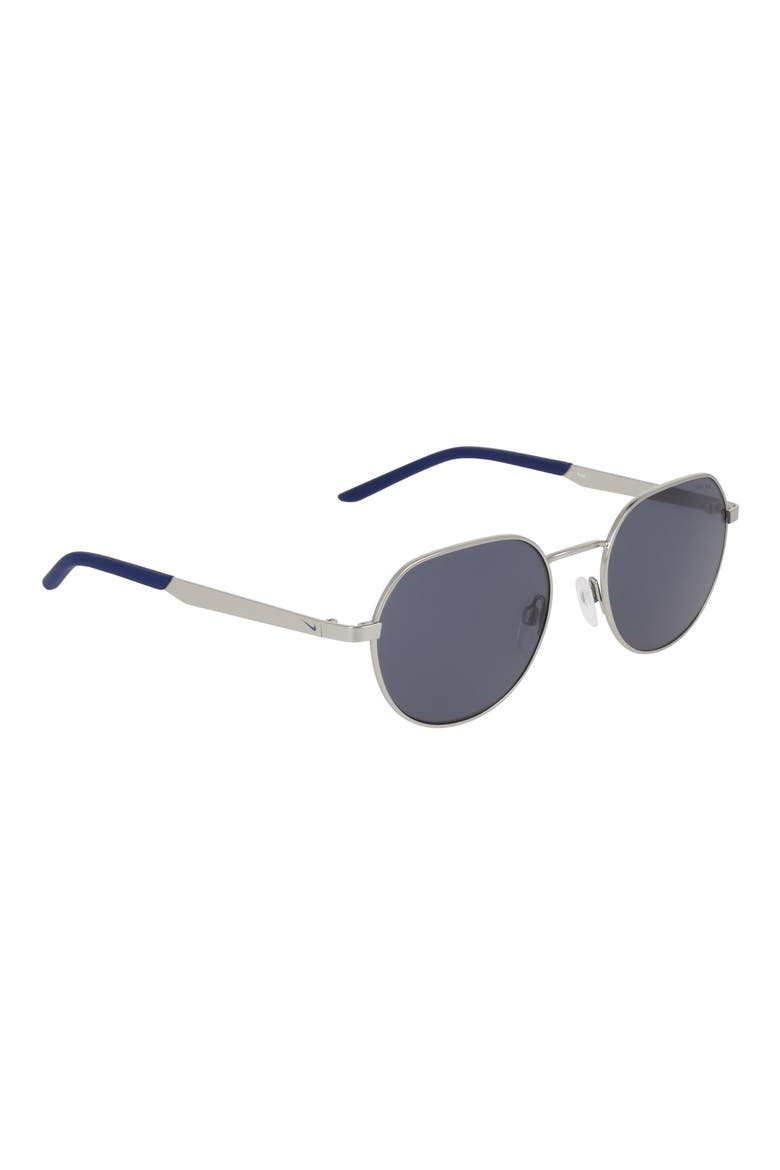 Traveler Trend 52mm Round Sunglasses, Alternate, color, SATIN SILVER / BLUE