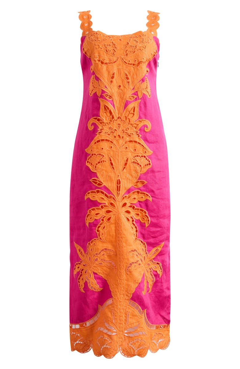 FARM Rio Cutwork Detail Linen Dress, Alternate, color, Pink And Orange