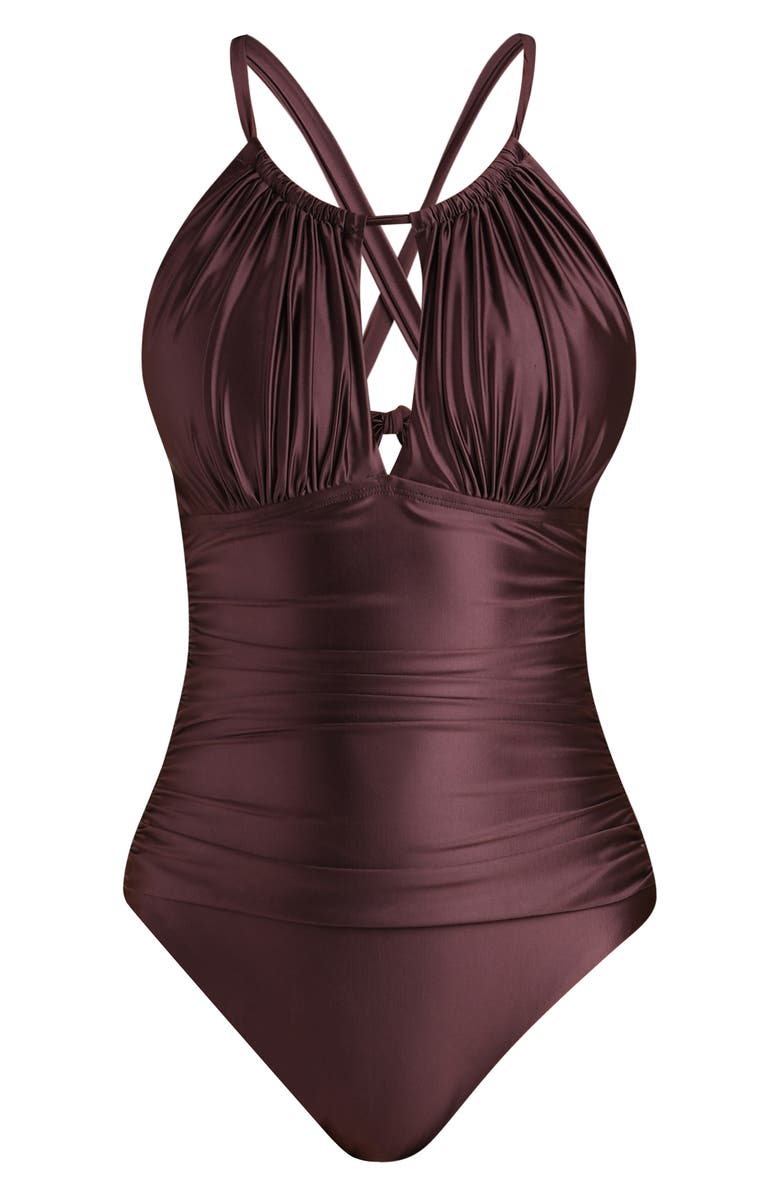 La Blanca Earth High Neck One-Piece Swimsuit, Alternate, color, Truffle