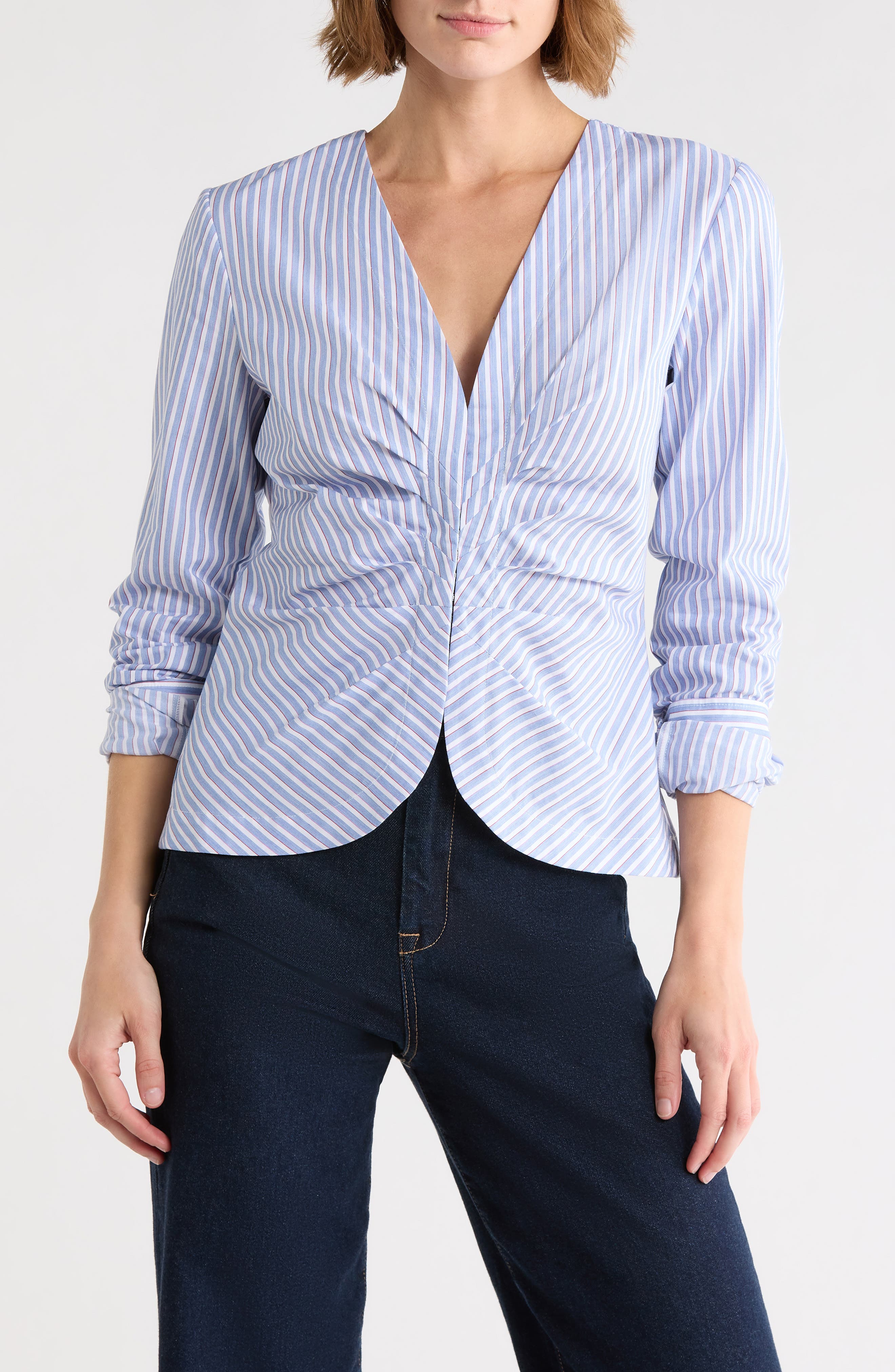 Good American Poplin Ruched Striped Shirt