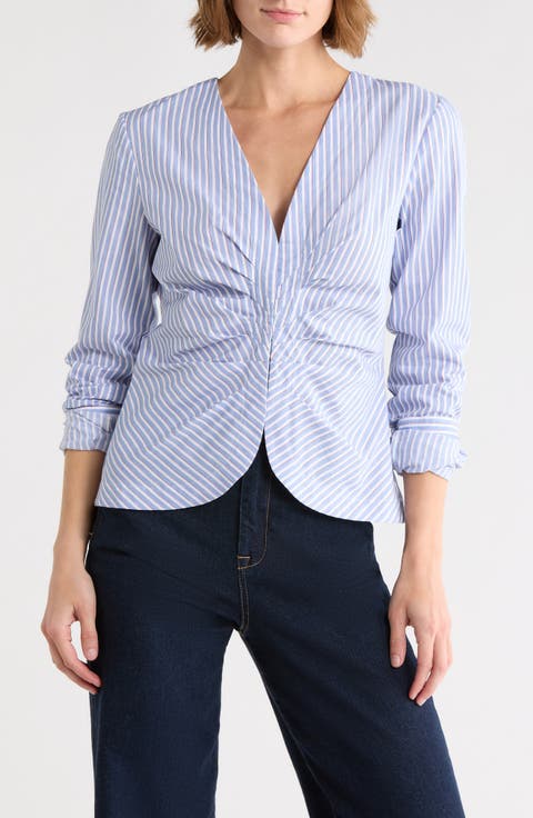 Poplin Ruched Striped Shirt