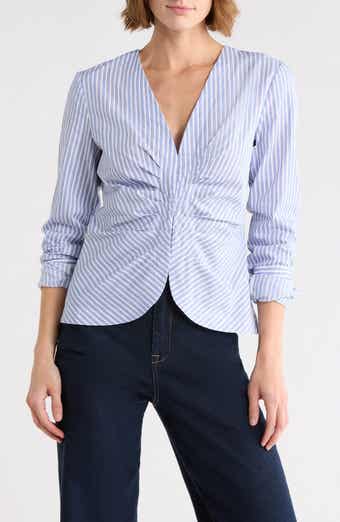 Good American Poplin Ruched Striped Shirt
