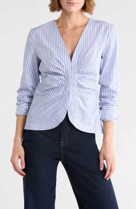 Good American Poplin Ruched Striped Shirt