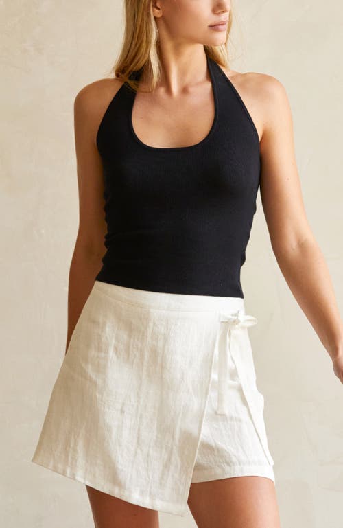 Crescent Wrap Linen Mini Skort In White