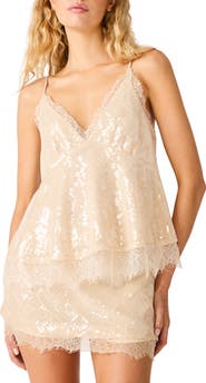 Steve Madden Pfeiffer Sequined Lace Trim Camisole