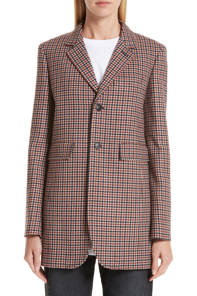 Check Stretch Wool Blazer, Main, color, 6564-BROWN/ NAVY
