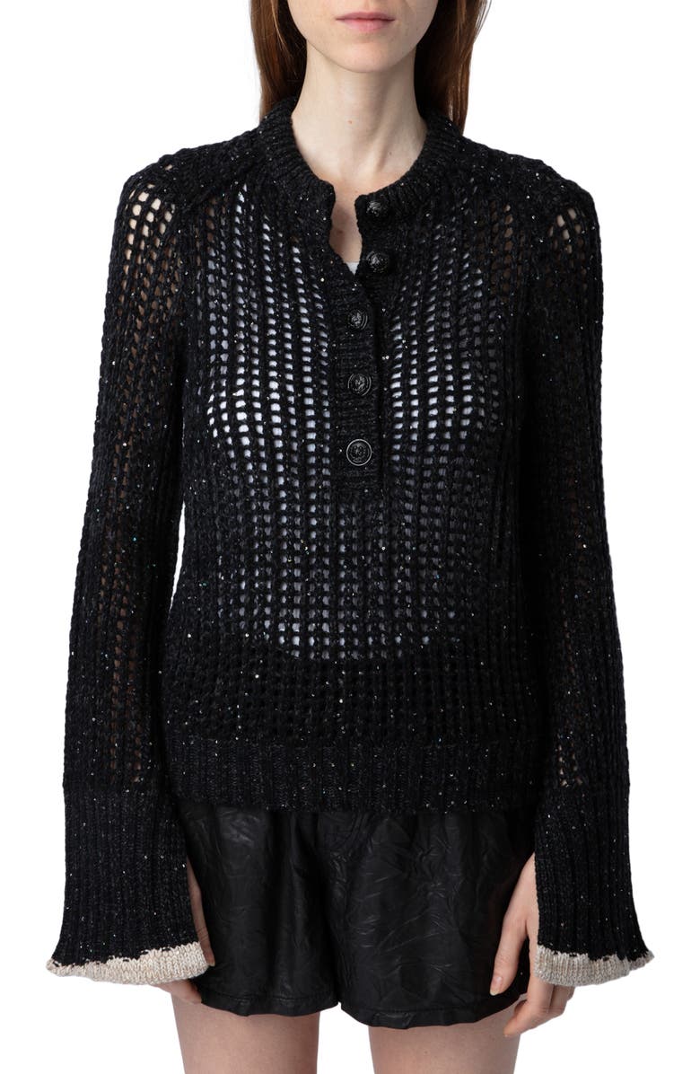 Zadig & Voltaire Halty Weco Sequin Open Stitch Sweater, Main, color,