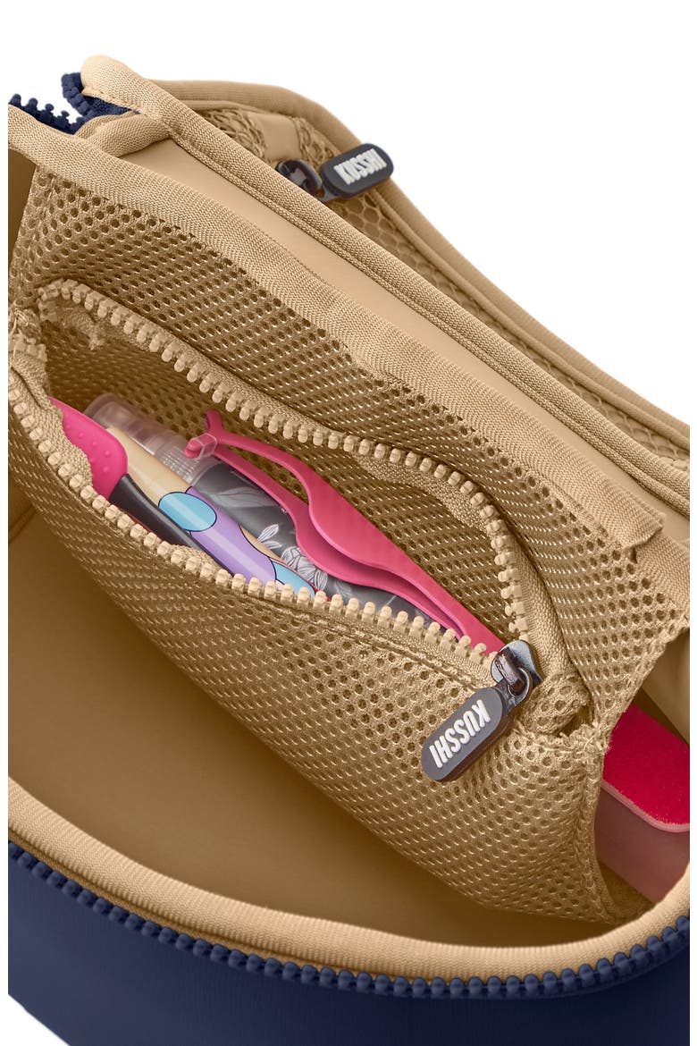 Small Neoprene Train Case, Alternate, color, NAVY/ KHAKI