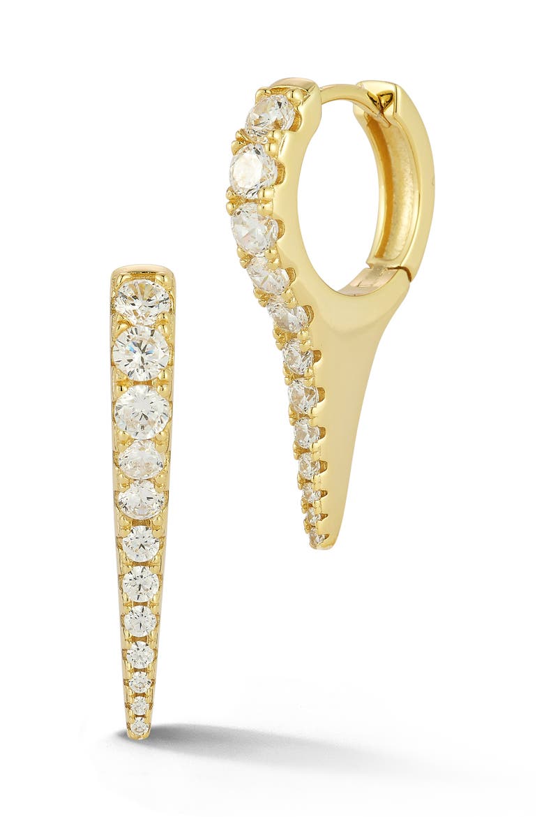 Cubic Zirconia Spike Huggie Hoop Earrings, Main, color, GOLD