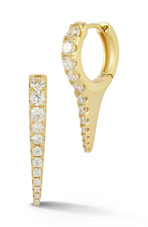 Cubic Zirconia Spike Huggie Hoop Earrings
