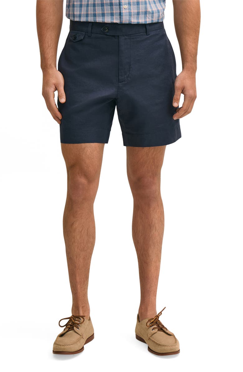 Brooks Brothers Flat Front Linen & Cotton Shorts, Main, color, Mood Indigo