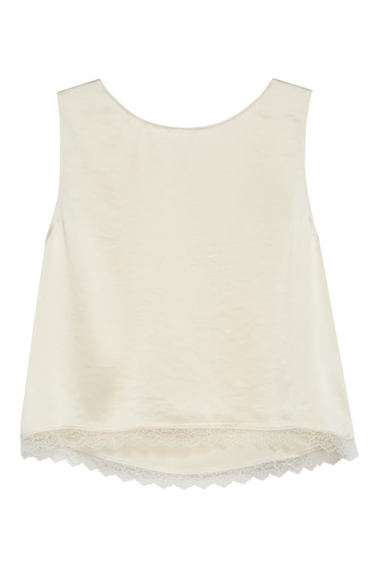 Barb Lace Trim Sleeveless Satin Top, Main, color, CREME