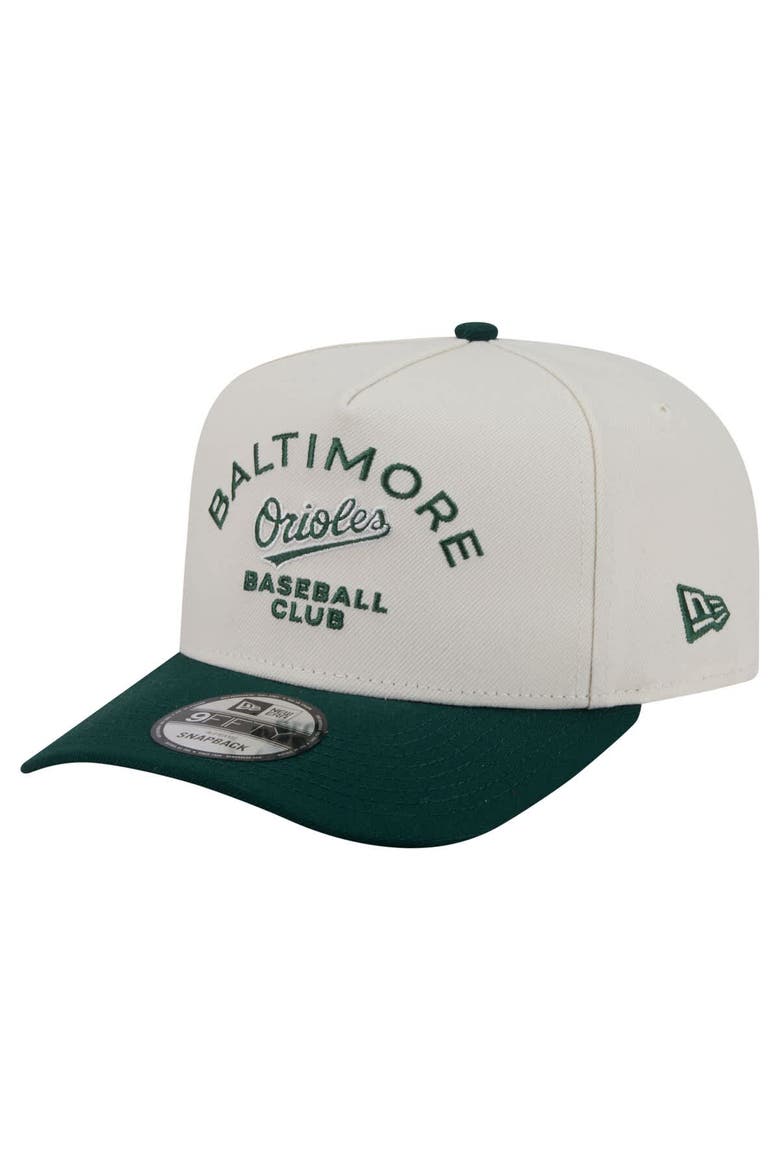 Men's New Era  Cream/Dark Green Baltimore Orioles Chrome A-Frame 9FIFTY Snapback Hat, Main, color, Cream