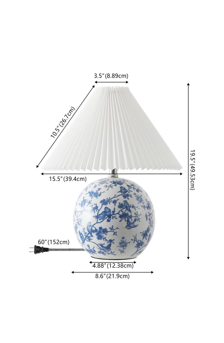 JONATHAN Y Shishen Cottage Classic Chinoiserie Ceramic Orb LED Table Lamp with Pleated Shade, Alternate, color, White/Blue