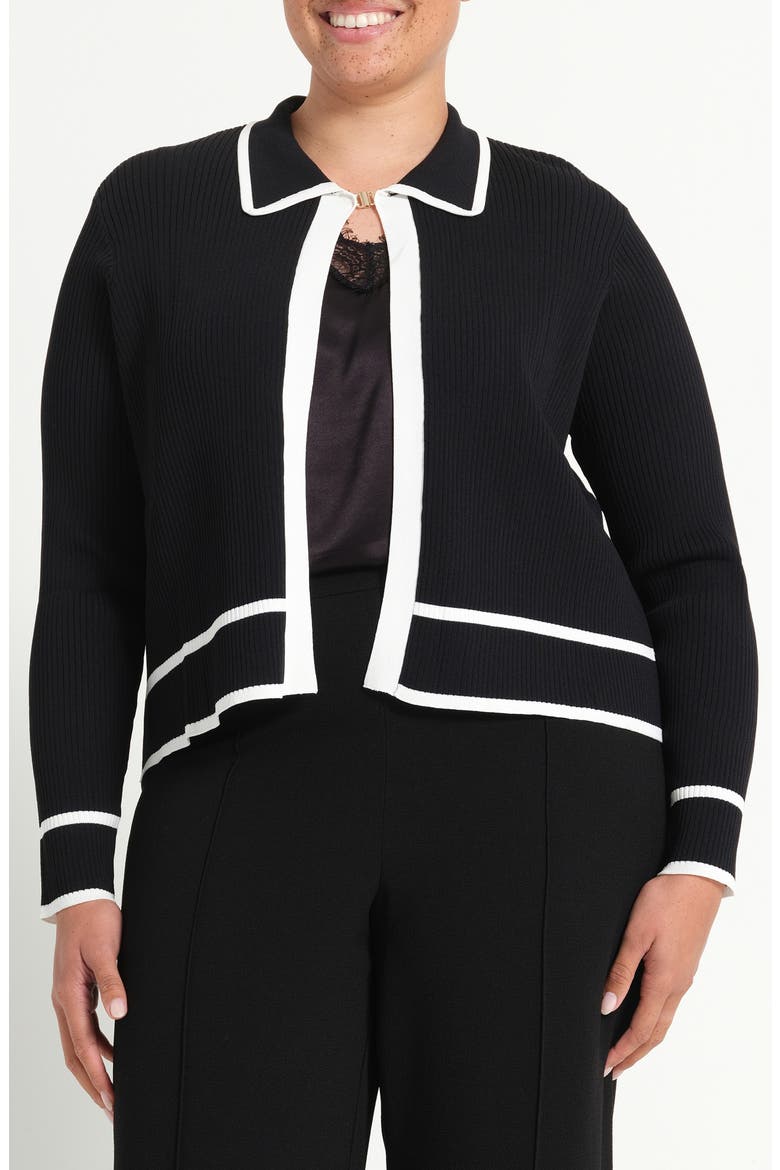 Gracie Contrast Trim Collared Cardigan, Main, color, BLACK/ WHITE
