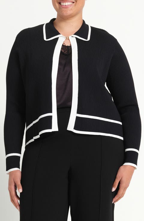 Gracie Contrast Trim Collared Cardigan (Plus)