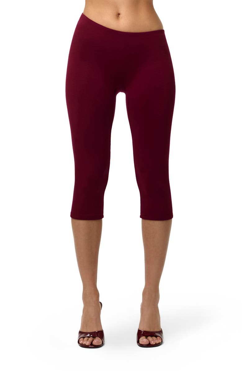 Naked Wardrobe Asymmetric Waist Capri Leggings, Main, color, Sangria