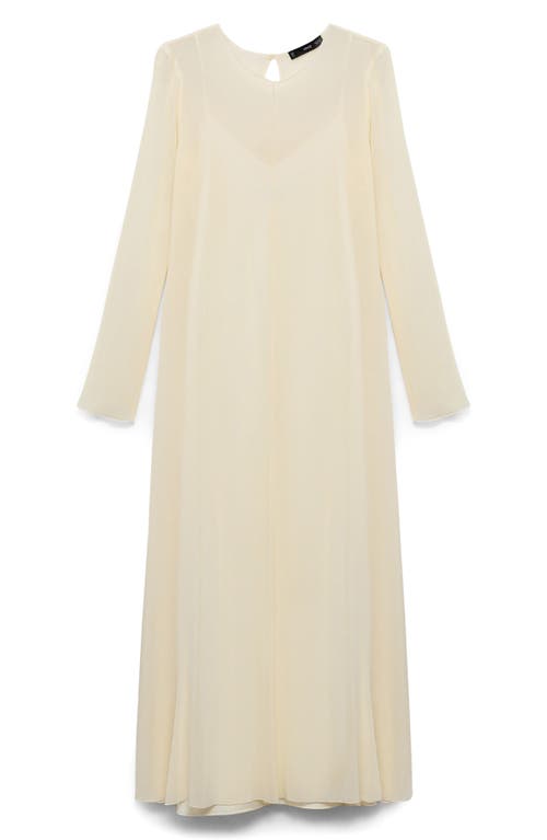 Mango Mesh Overlay Long Sleeve Maxi Dress In White