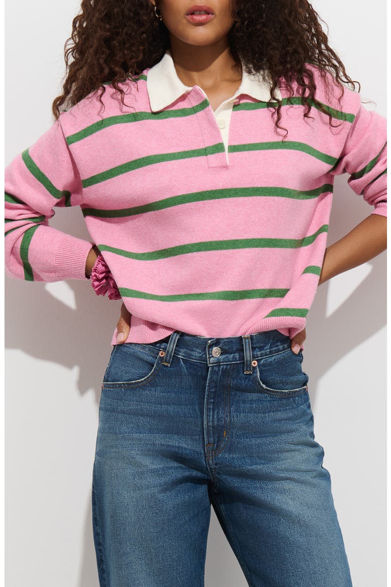 Bond St Striped Polo Sweater, Main, color, BALLET PINK/ WOODLAND