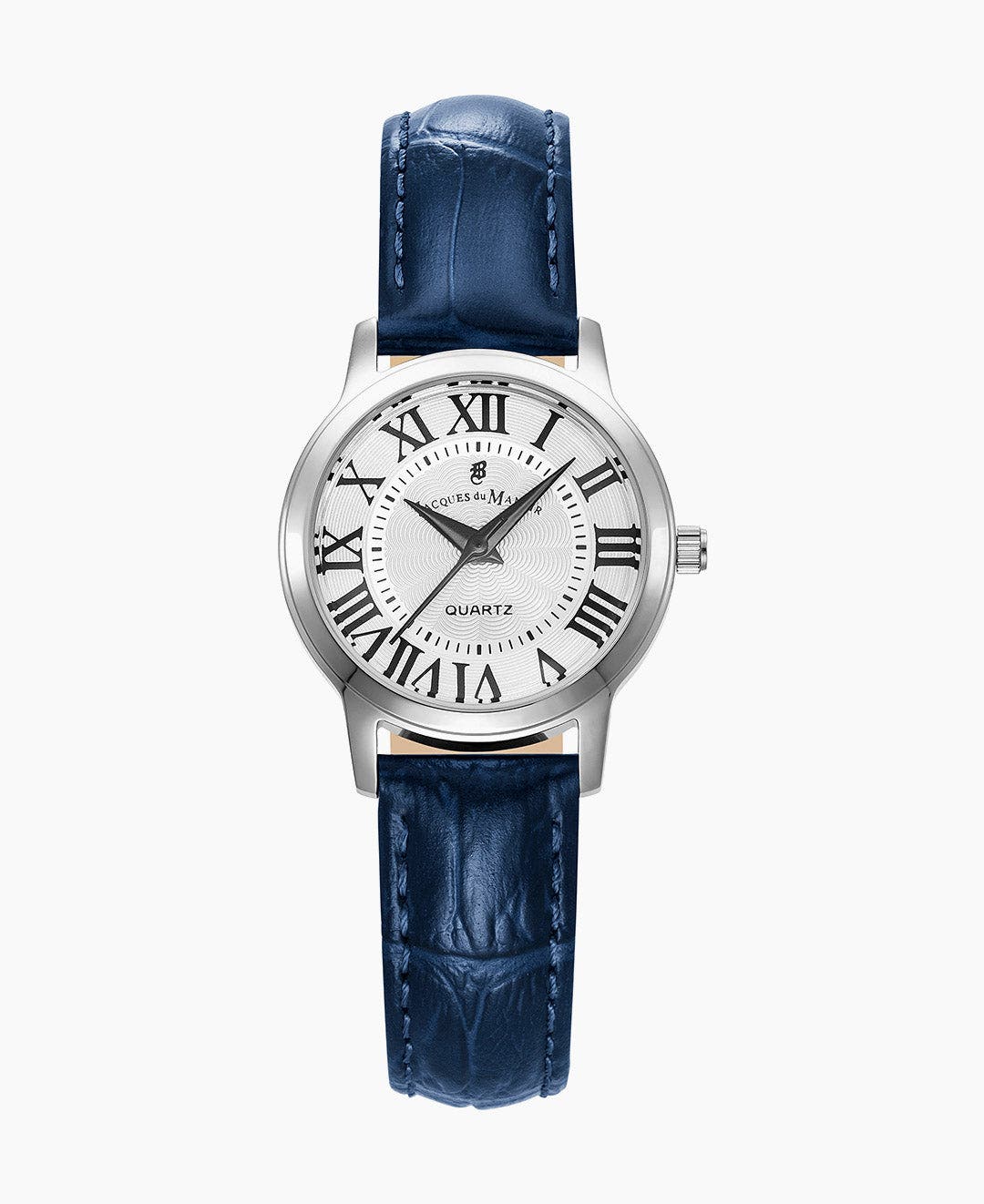 selected White dial, blue leather strap
