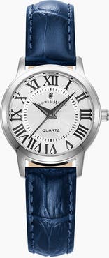 Jacques du Manoir Genesis Ladies - 28mm, White Dial, Blue Leather Strap