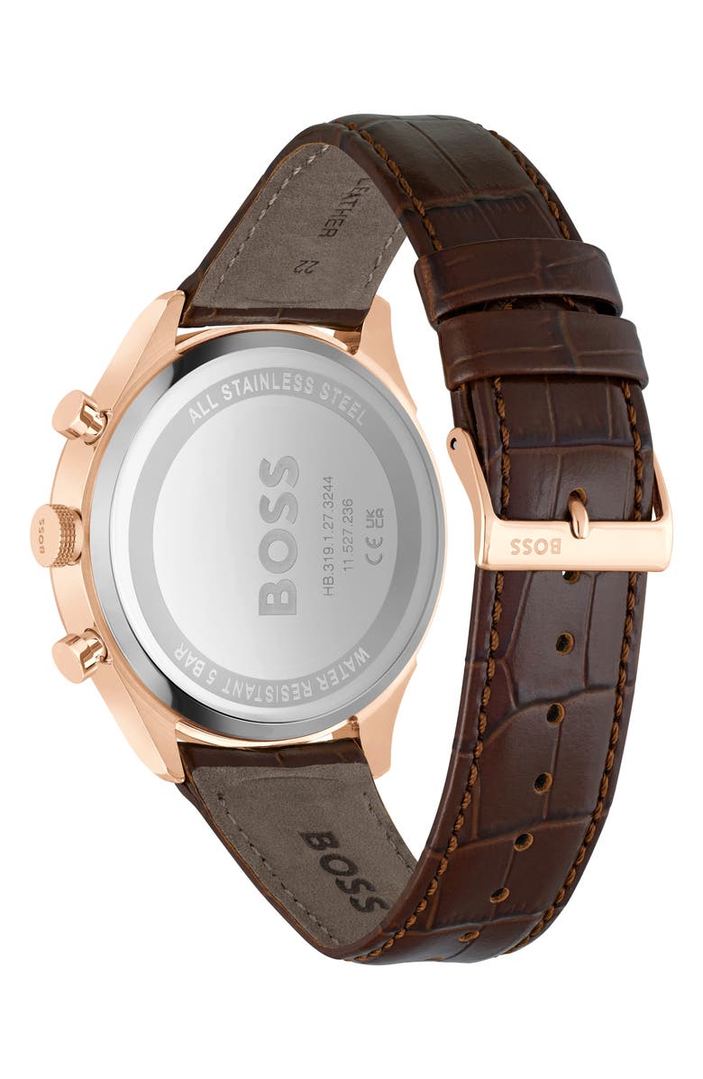 BOSS Gregor Chronograph Leather Strap Watch, 45mm, Alternate, color, Blue Sunray