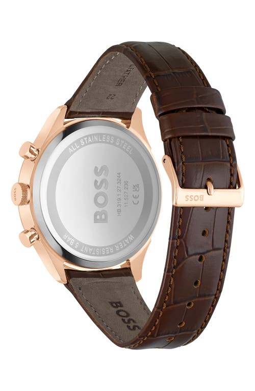 Hugo Boss Men's Gregor Quartz Chronograph Brown Mock Genuine-grained Leather Strap Watch 45mm In Blue Sunray