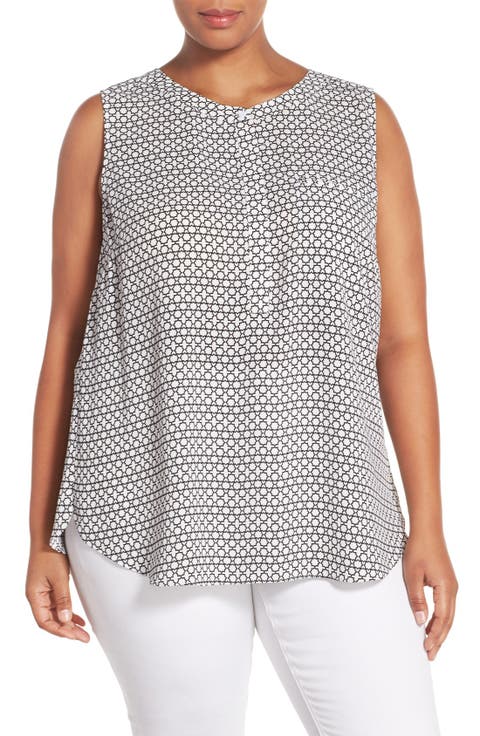 Print Pleat Back Sleeveless Top (Plus Size)
