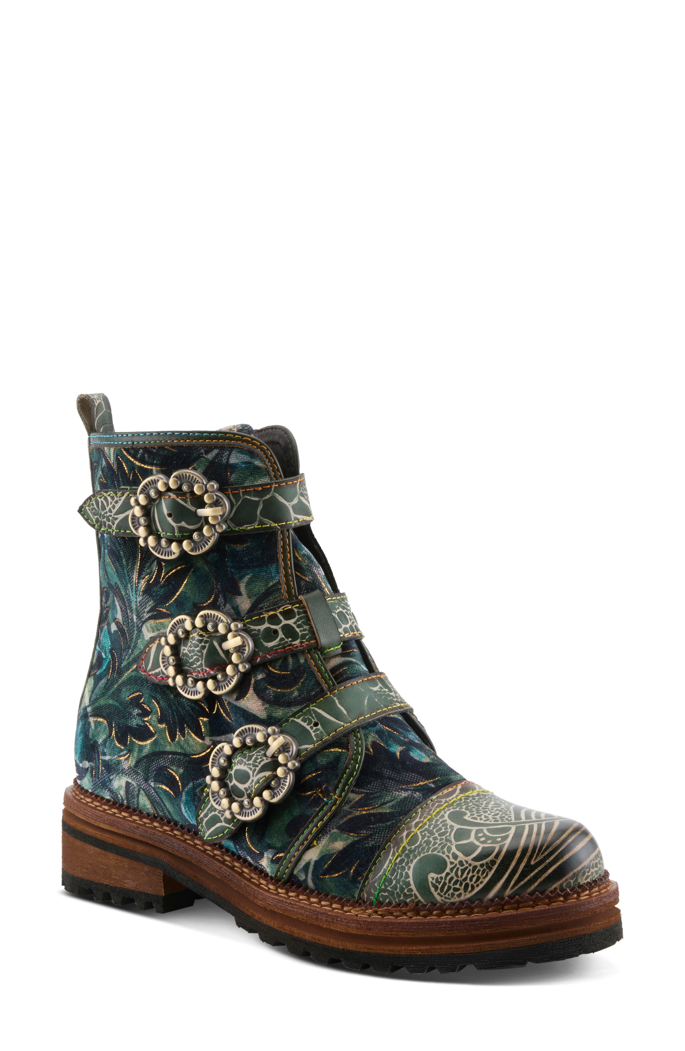 Thisway Buckle Strap Bootie, Main, color, GREEN MULTI