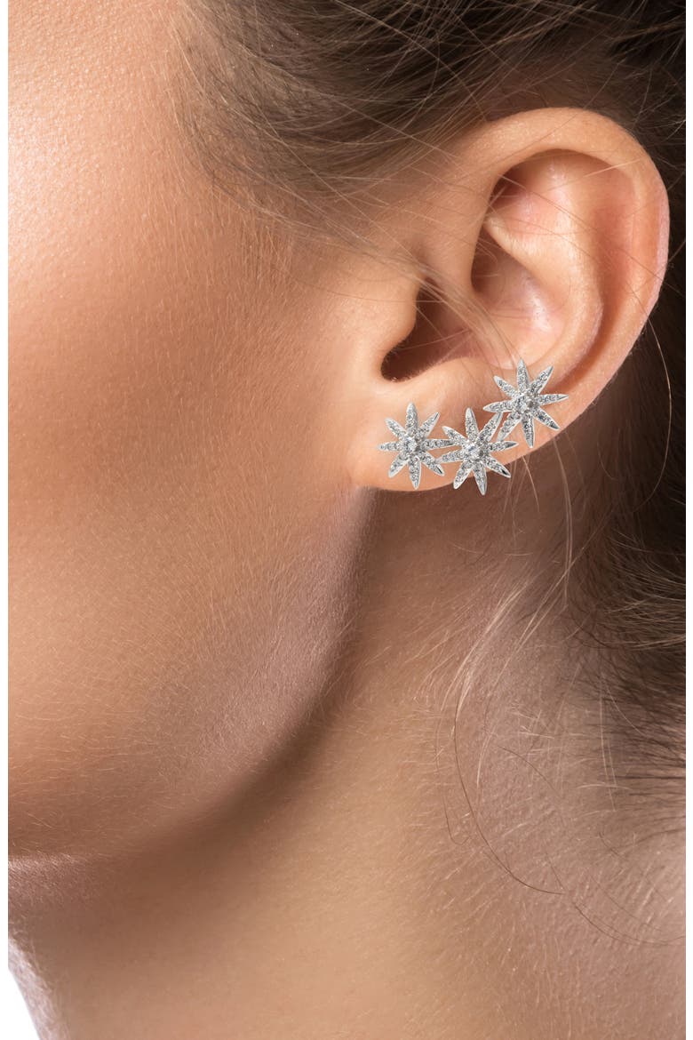 Pavé Cubic Zirconia Triple Star Stud Earrings, Alternate, color, CLEAR SILVER