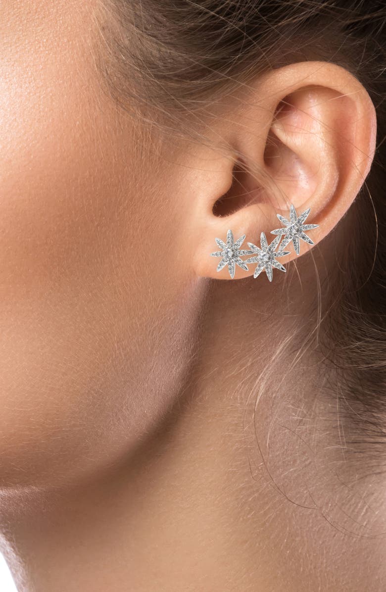 CZ by Kenneth Jay Lane Pavé Cubic Zirconia Triple Star Stud Earrings, Alternate, color, Clear Silver