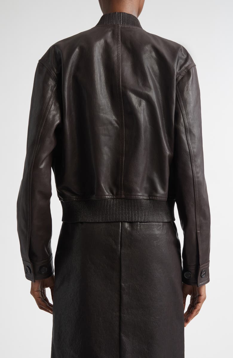 FERRAGAMO Hug Buckle Leather Bomber Jacket, Alternate, color, Expresso