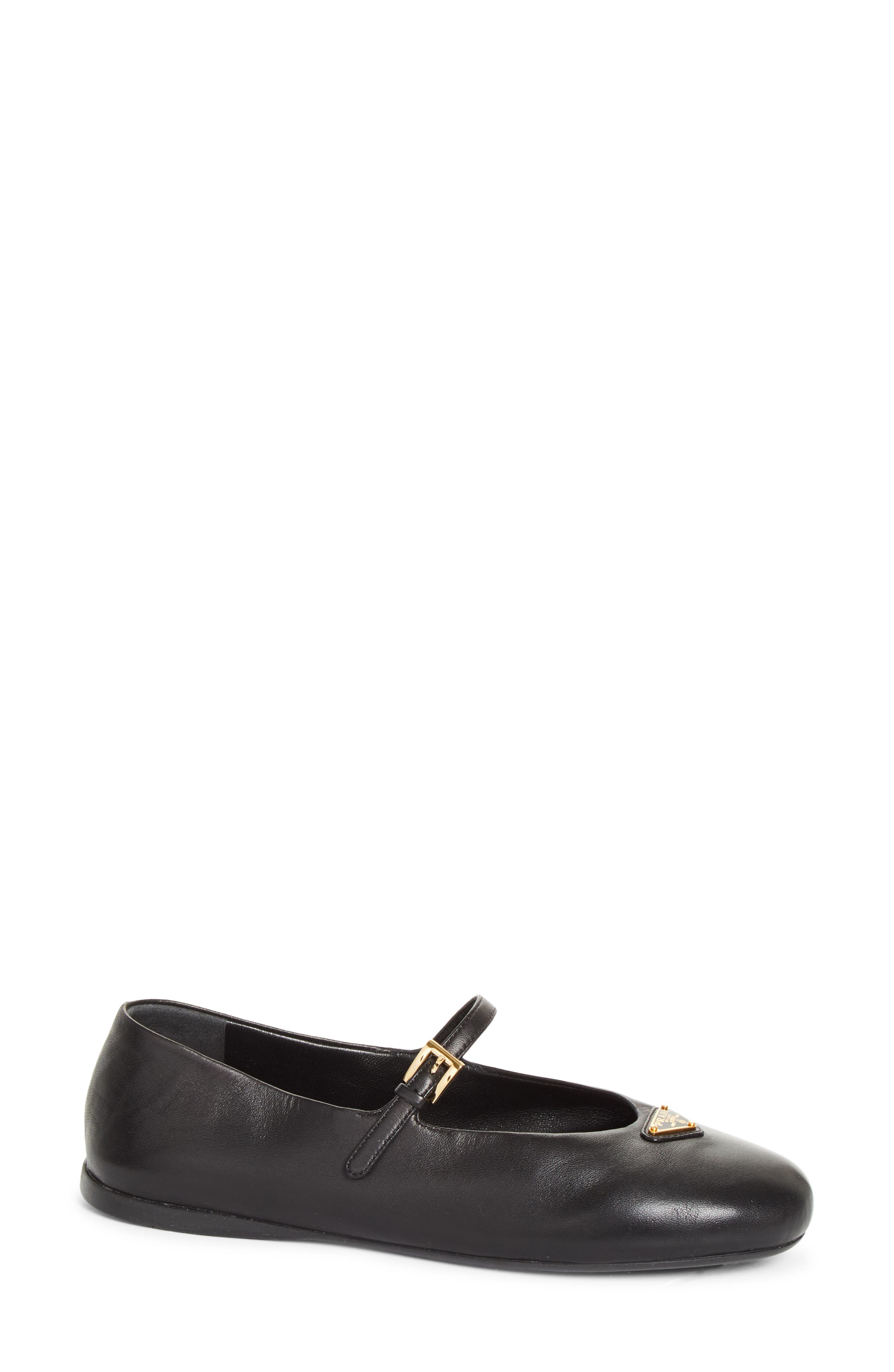 Prada Logo Mary Jane Flat, Alternate, color, Nero