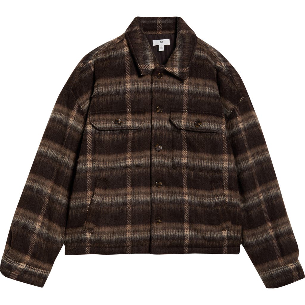 Bp. Brushed Plaid Flannel Shirt Jacket In Brown