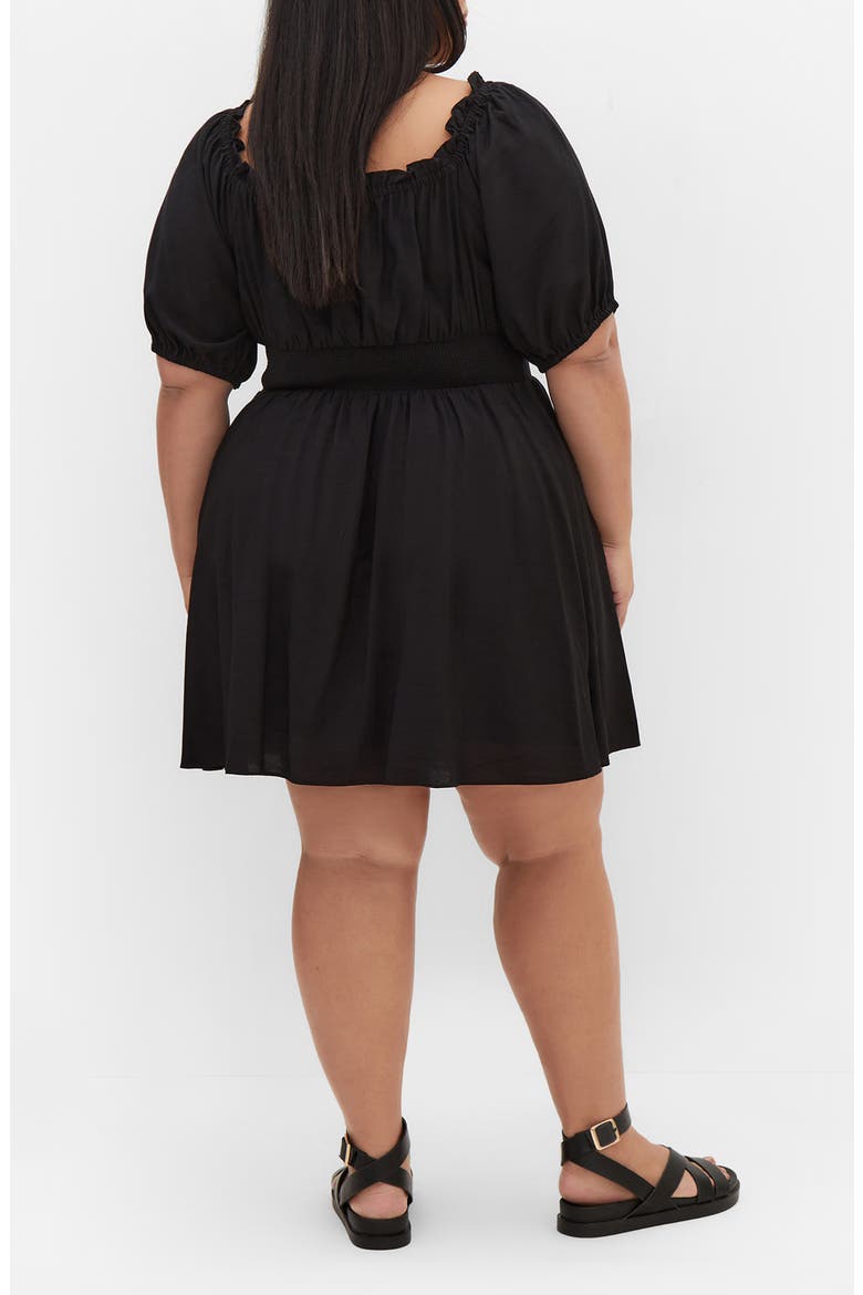 Mela Puff Sleeve Fit & Flare Dress, Alternate, color, BLACK