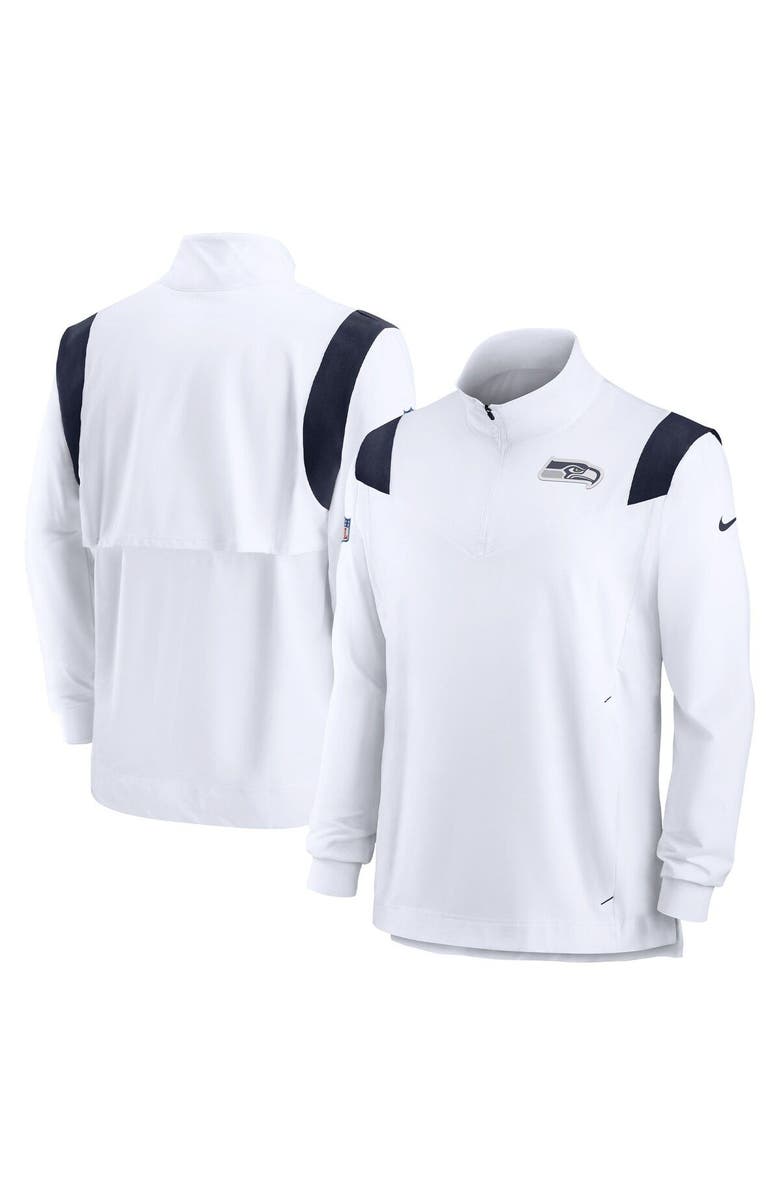 Nike Men's Nike White Seattle Seahawks Sideline Coaches Chevron Lockup Quarter-Zip Top, Main, color, White