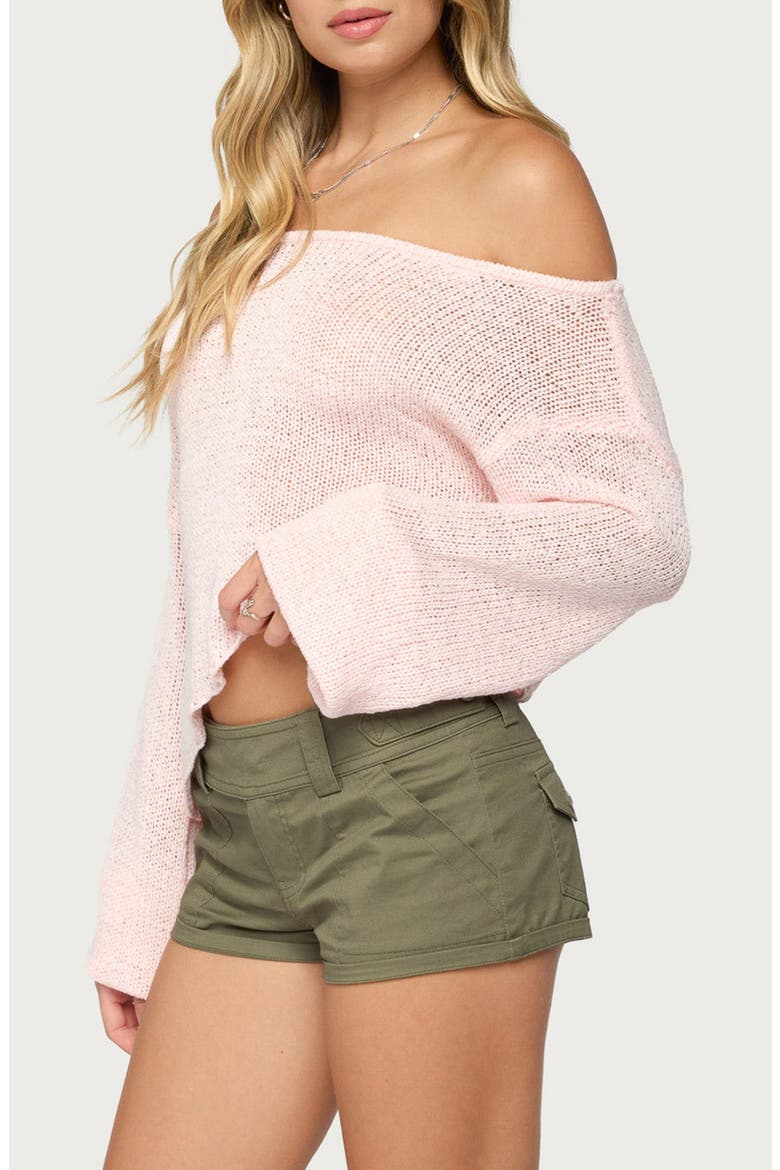 Deja Off the Shoulder Asymmetric Sweater, Alternate, color, LIGHT-PINK