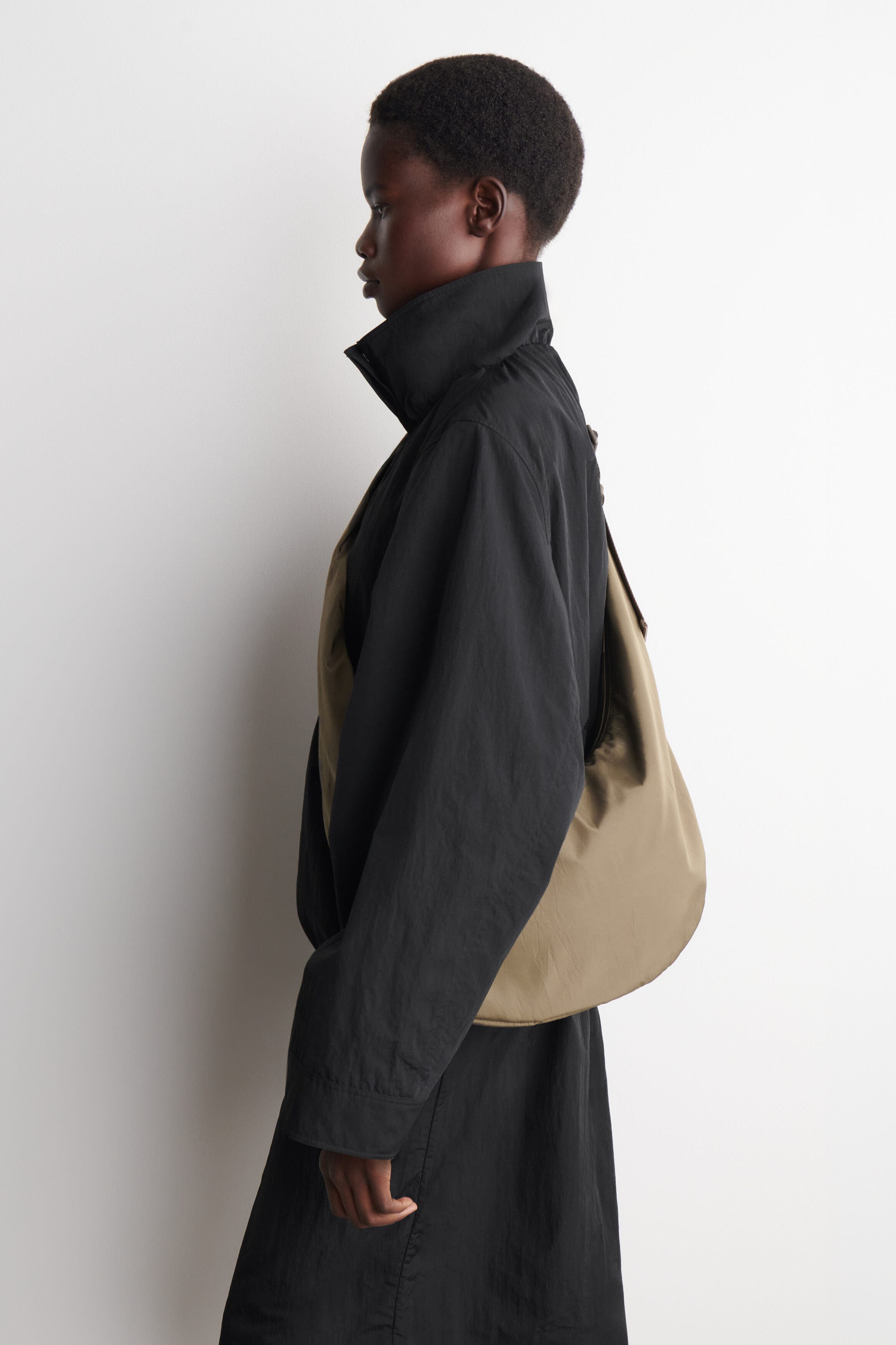 COS Curved Crossbody Bag - Crinkled-Shell, Alternate, color, Dark Beige