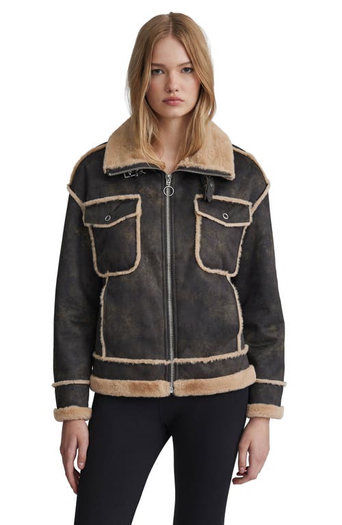 Nvlt Faux Fur Trim Faux Suede Biker Jacket In Gold